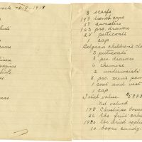 Photograph of list detailing Red Cross work from 1914 - 1918. According to the list, the Red Cross members made 3674 pairs of socks between 1914-1918.
